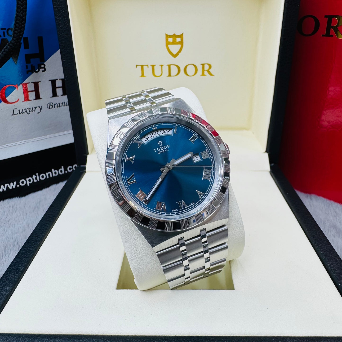 Tudor Royal Day-Date Automatic Blue Sunray Dial Stainless Steel Chain Euro Grade Men's Watch