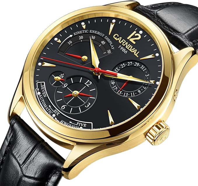 Carnival 8762g Kinetic Power Display Automatic Stainless Steel Dial & Genuine Leather Strap Men’s Watch