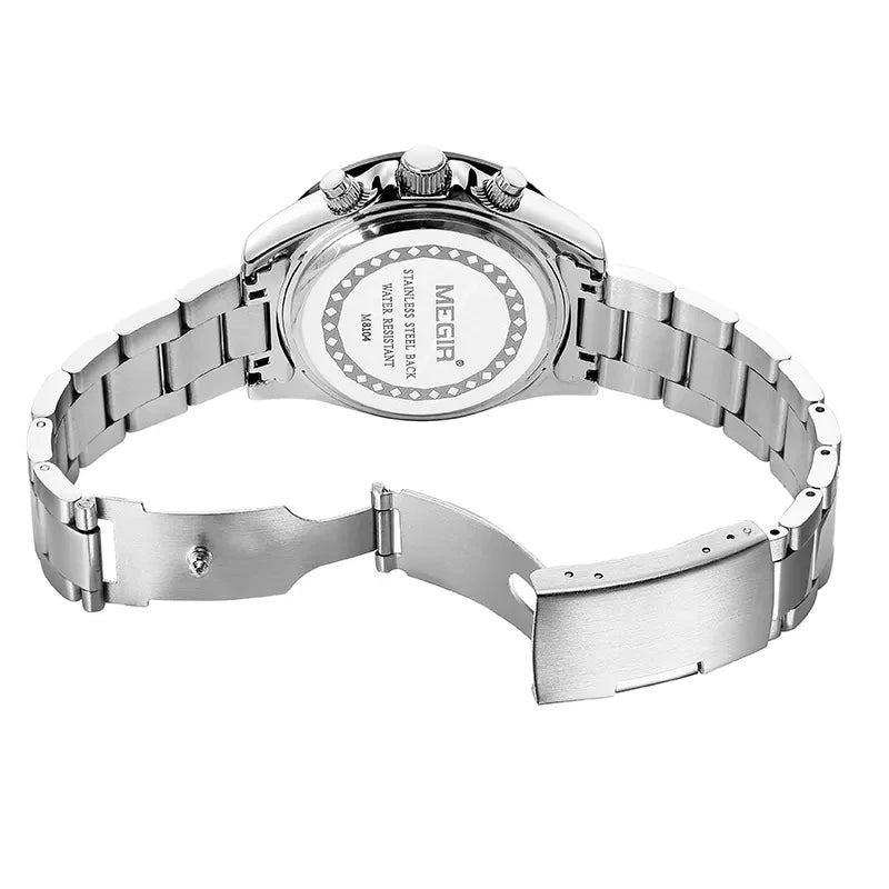 Megir MN8104GGD-BK-3 Chronograph Quartz Silver Stainless Steel Chain Men’s watch