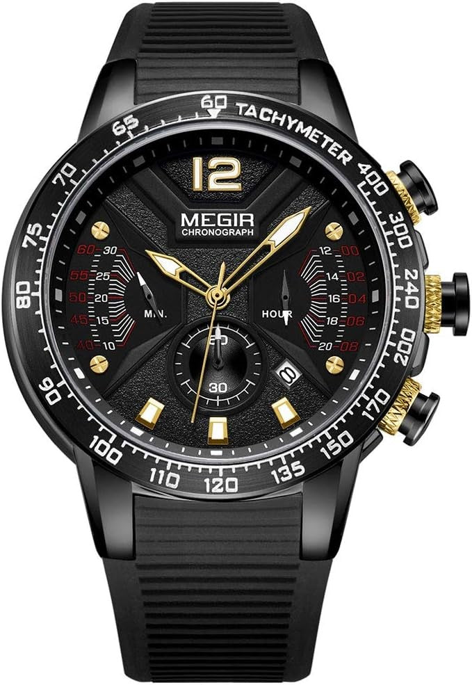 Megir MN2106G-BK-1N3 Chronograph Quartz Black Silicone Strap Men’s watch