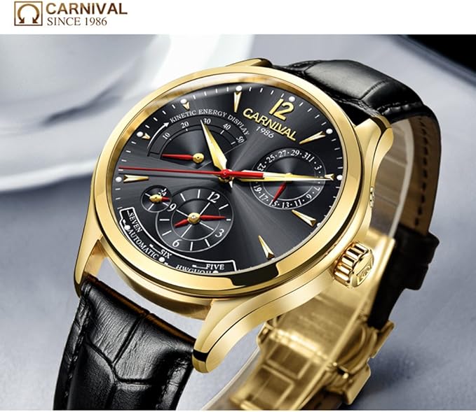 Carnival 8762g Kinetic Power Display Automatic Stainless Steel Dial & Genuine Leather Strap Men’s Watch