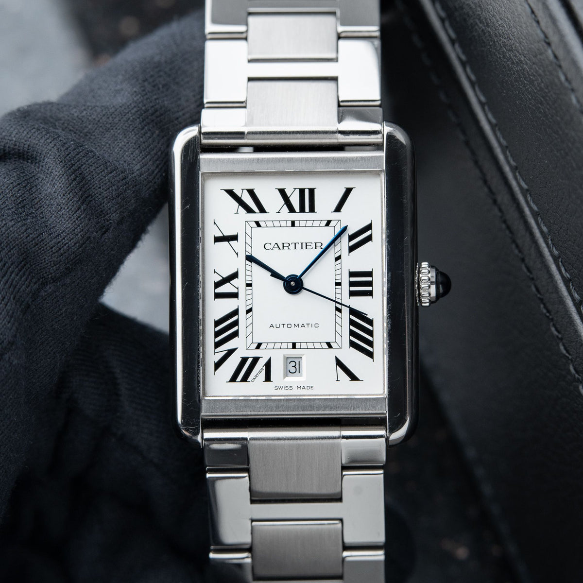 Cartier Tank Solo XL Automatic White Dial Full Silver-Tone Stainless Steel Chain Men’s Watch