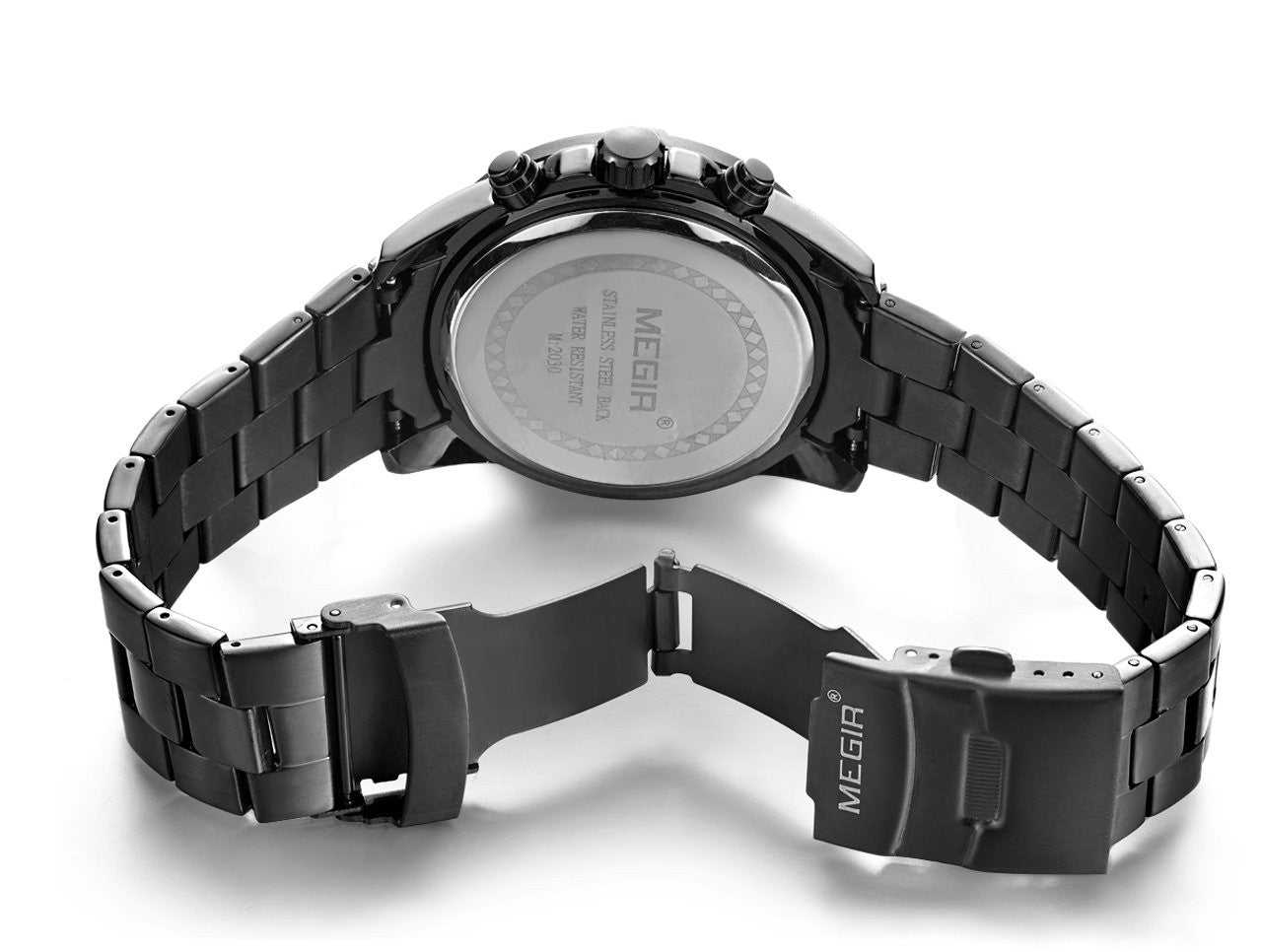 Megir MS2030G/BK-1 Chronograph Quartz Black Stainless Steel Chain Men’s watch