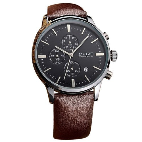 Megir M-2011Quartz Chronograph Chocolate Genuine Leather Strap Men’s watch