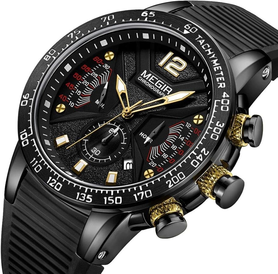 Megir MN2106G-BK-1N3 Chronograph Quartz Black Silicone Strap Men’s watch