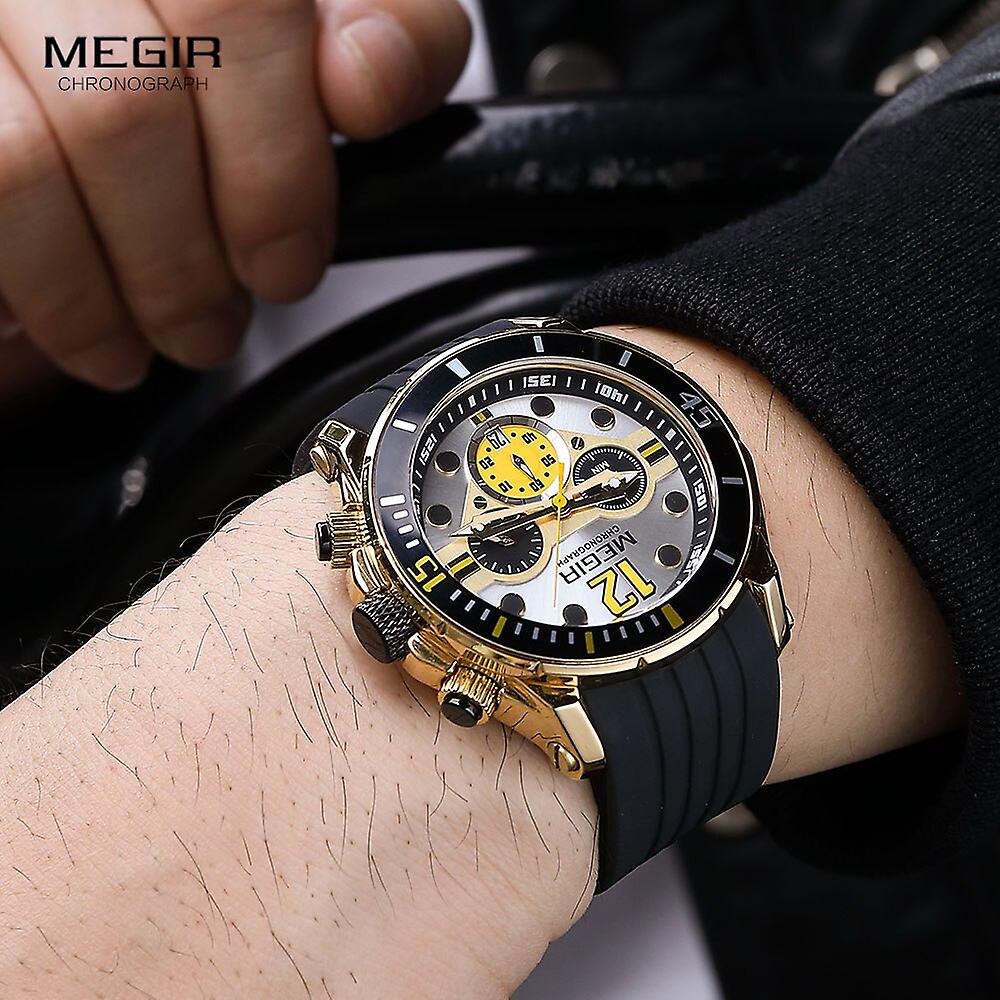 Megir MN2206GS-GN-1N0 2206 Chronograph Quartz Dualtone Gold & Black Silicone Strap Men’s watch