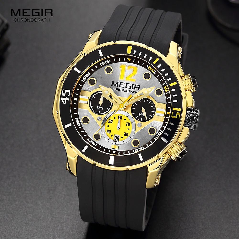 Megir MN2206GS-GN-1N0 2206 Chronograph Quartz Dualtone Gold & Black Silicone Strap Men’s watch