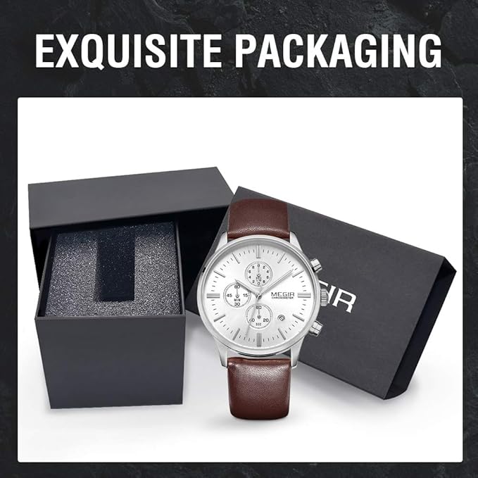 Megir ML2011GBN-7N0 Quartz Chronograph Chocolate Genuine Leather Strap Men’s watch
