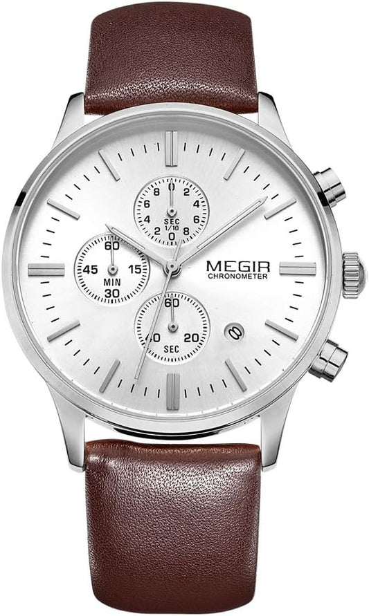 Megir ML2011GBN-7N0 Quartz Chronograph Chocolate Genuine Leather Strap Men’s watch
