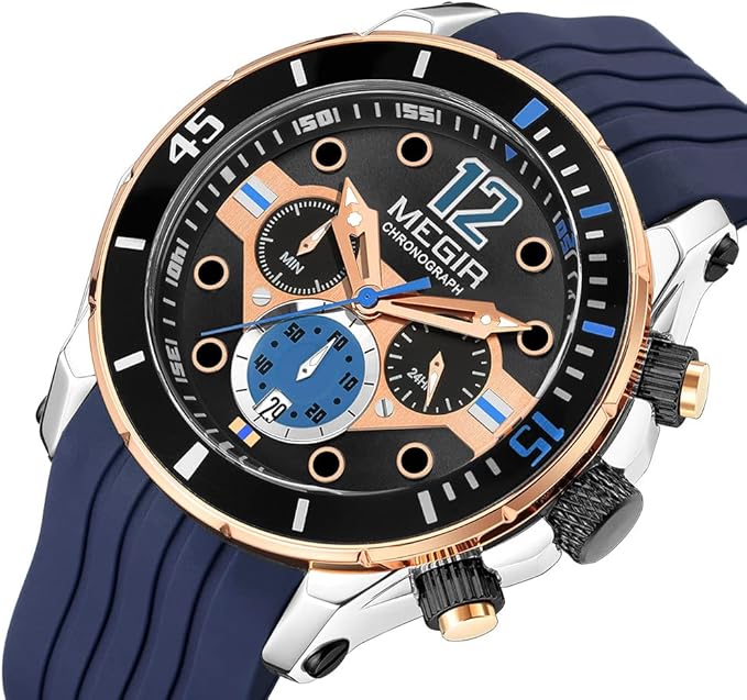 Megir MN2206GS-GN-1N0 2206 Chronograph Quartz Blue Silicone Strap Men’s watch