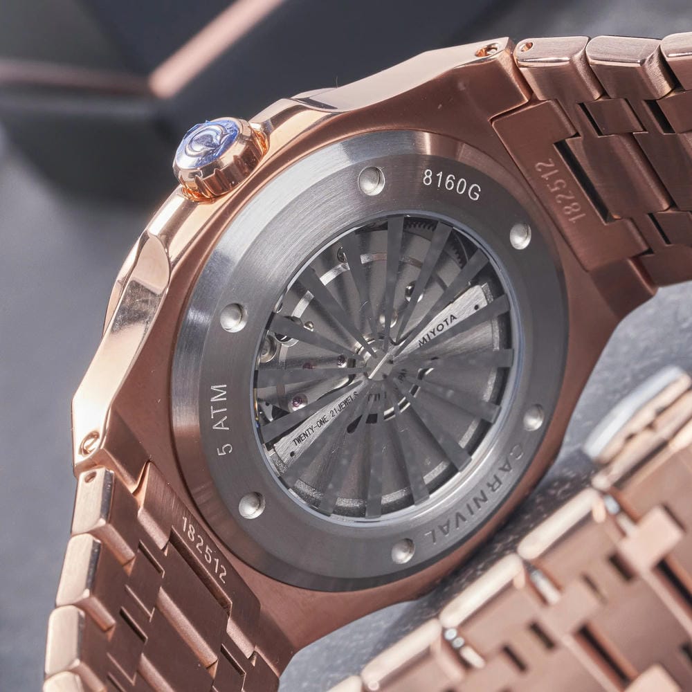 Carnival 8160G Automatic "Dark Mother-of-Pearl" Dial Rose Gold Tone Stainless Steel Chain Men’s Watch