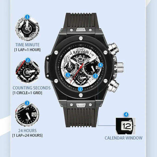 Megir M-20013 Chronograph Quartz White Silicone Strap Men’s watch