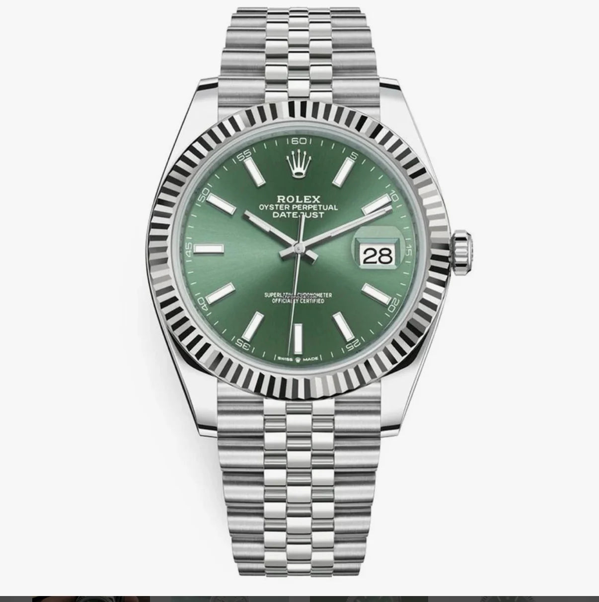 Rolex Datejust Green Dial Oyster Perpetual Automatic Stainless Steel Chain Men’s Watch