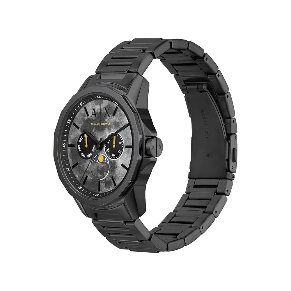 Armani Exchange Banks AX1738 Chronograph Quartz "Moon-Phase" Dark Gray Dial Full Stainless Steel Chain Men’s Watch