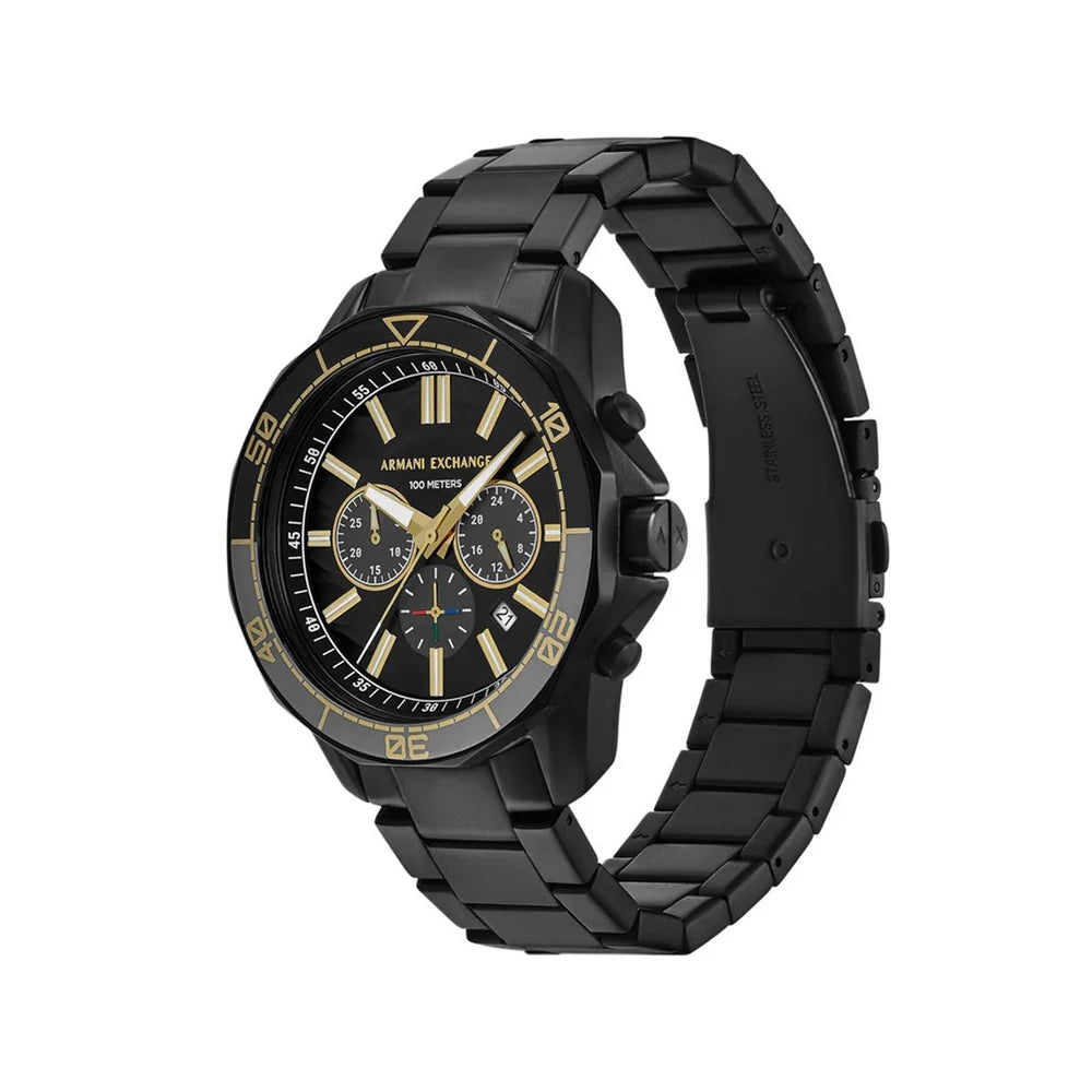 Armani Exchange Spencer AX1963 Chronograph Quartz Black Dial Full Black-Tone Stainless Steel Chain Men’s Watch