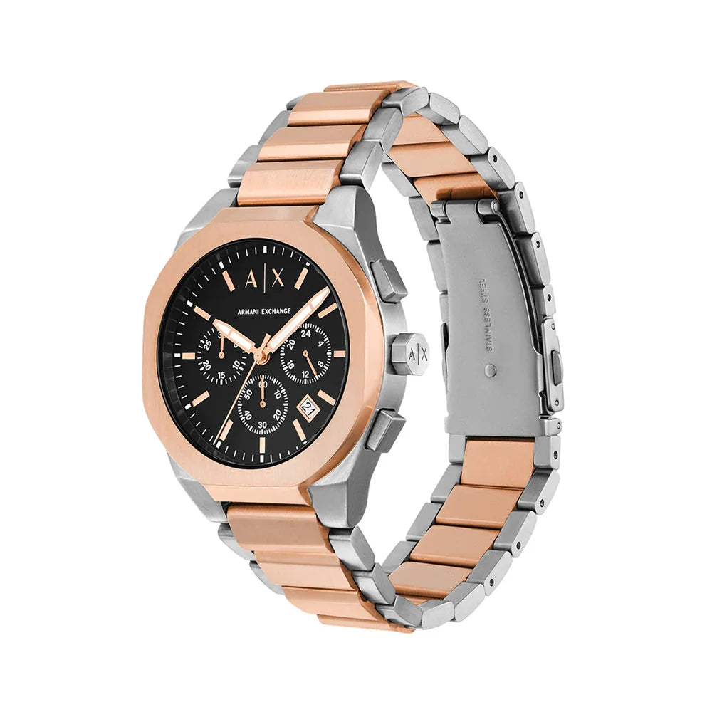 Armani Exchange Rafael AX4181 Chronograph Quartz Black Dial Two-Tone Stainless Steel Chain Men’s Watch
