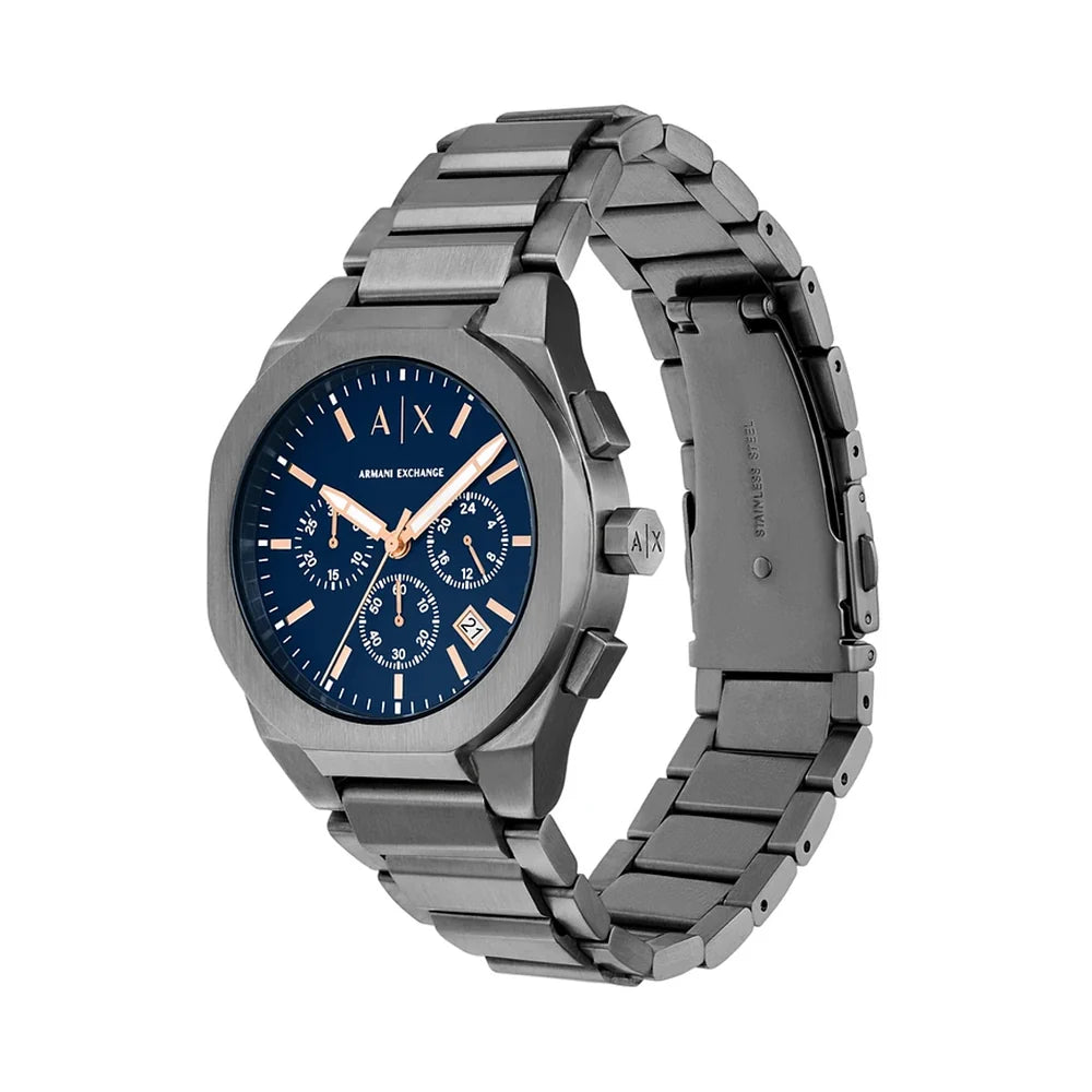 Armani Exchange Rafael AX4182 Chronograph Blue Dial Gun Metal Case & Chain Men’s Watch