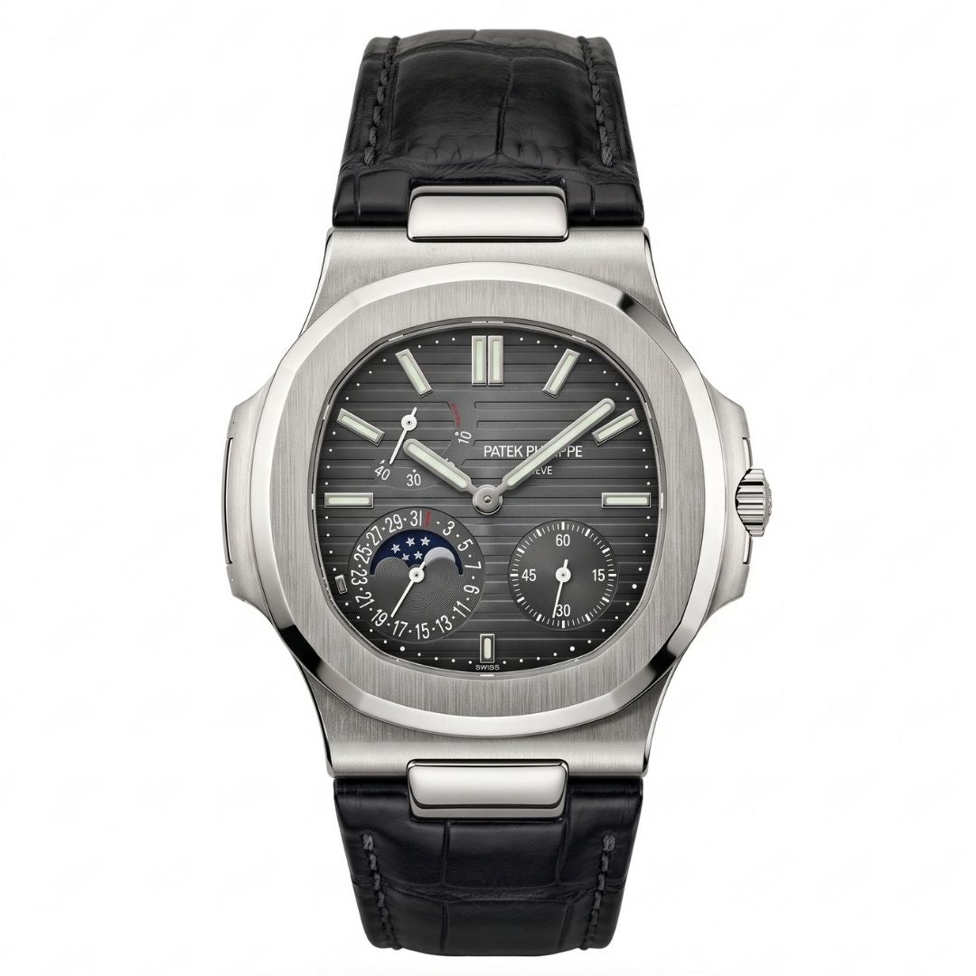 Patek Philippe Nautilus 5712 Automatic Grey Dial Stainless Steel Case Genuine Leather Strap Semi Swiss Grade Men's Watch