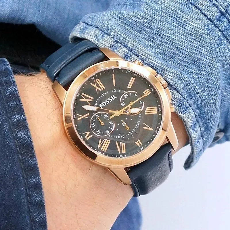 Fossil Grant FS4835 Chronograph Quartz Rose Gold-Tone Genuine Leather Strap Men’s Watch