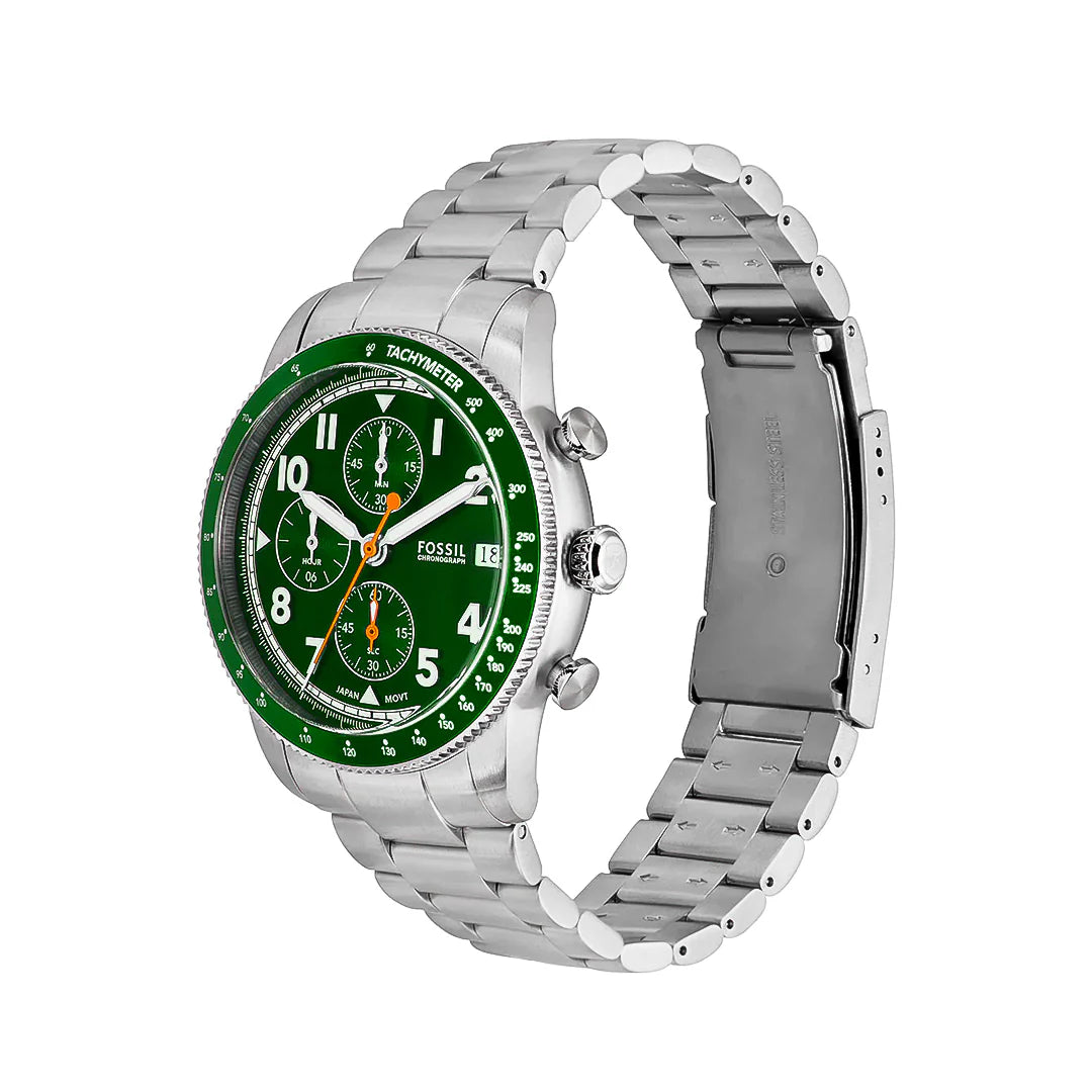 Fossil Sport Tourer FS6048 Chronograph Quartz Green Dial Stainless Steel Chain Men’s Watch