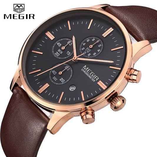 Megir M-2011Quartz Chronograph Dualtone Genuine Leather Strap Men’s watch