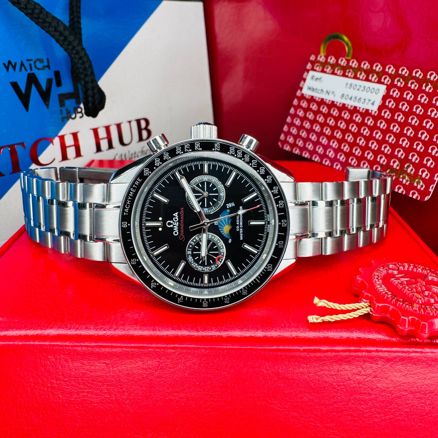 Omega Speedmaster Moonphase Co-Axial Master Chronometer Chronograph Automatic Stainless Steel Chain Men's Watch