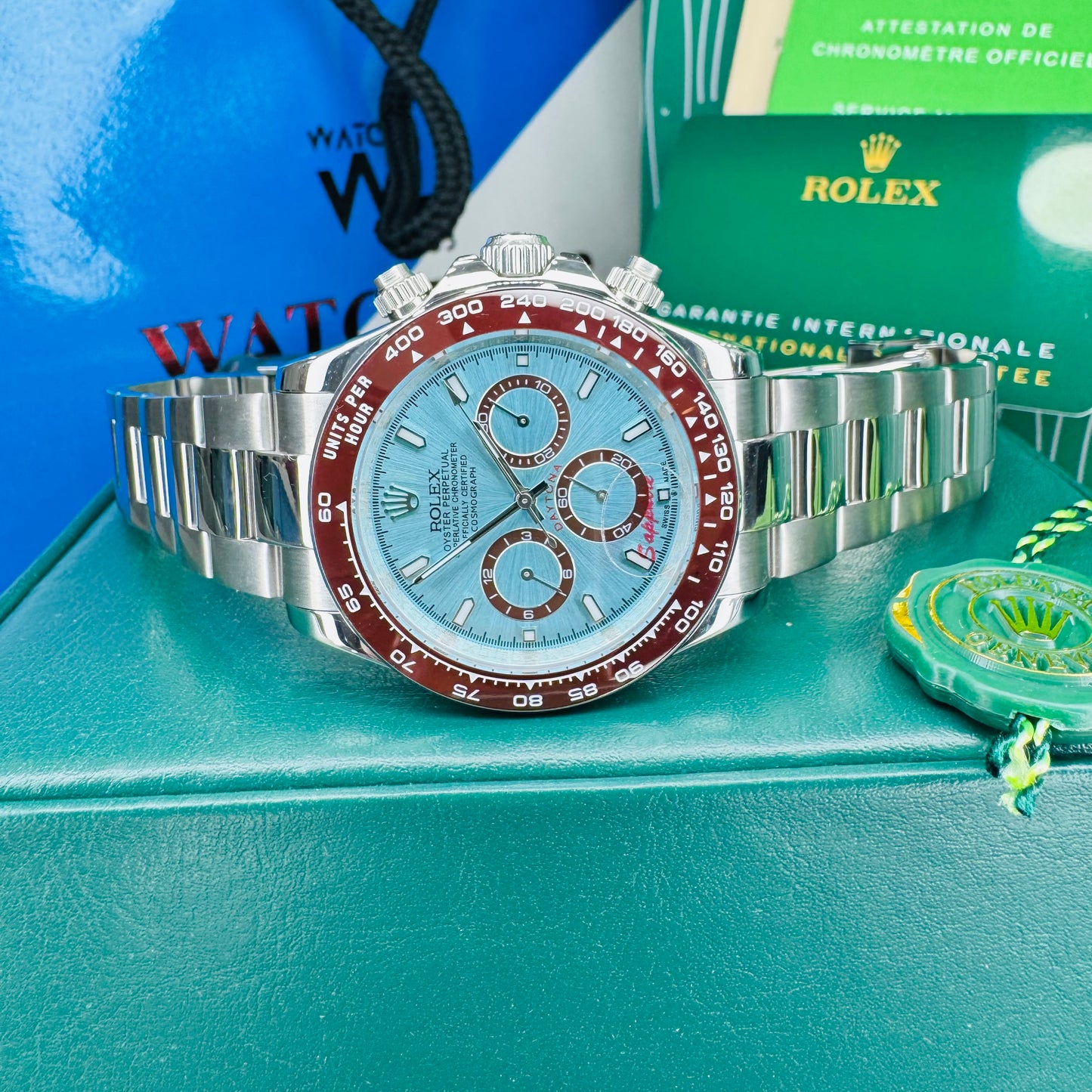 Rolex Daytona Platinum “Platona” Ice Blue Dial Automatic Stainless Steel Chain Men’s Watch