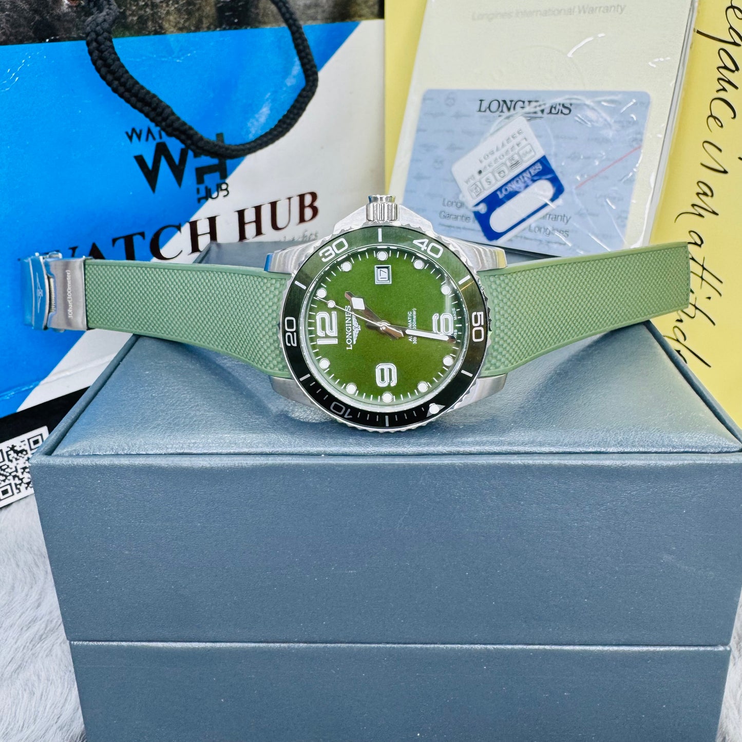 Longines Hydro Conquest Silver & Green Color Automatic Silicon Strap Men’s Watch