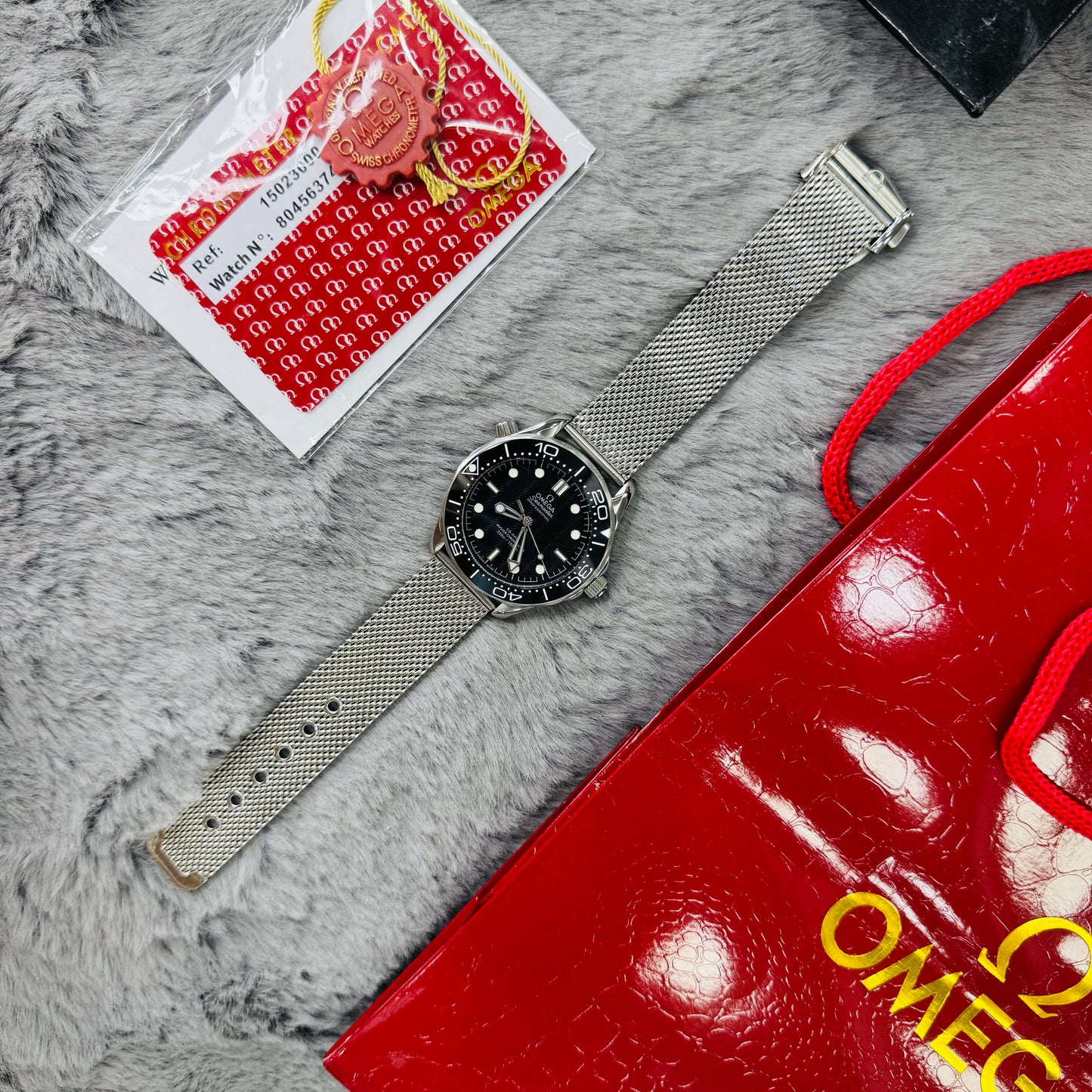 Omega Seamaster Diver 300M "Steel On Steel" Black Dial Automatic Stainless Steel Mesh Strap Men's Watch
