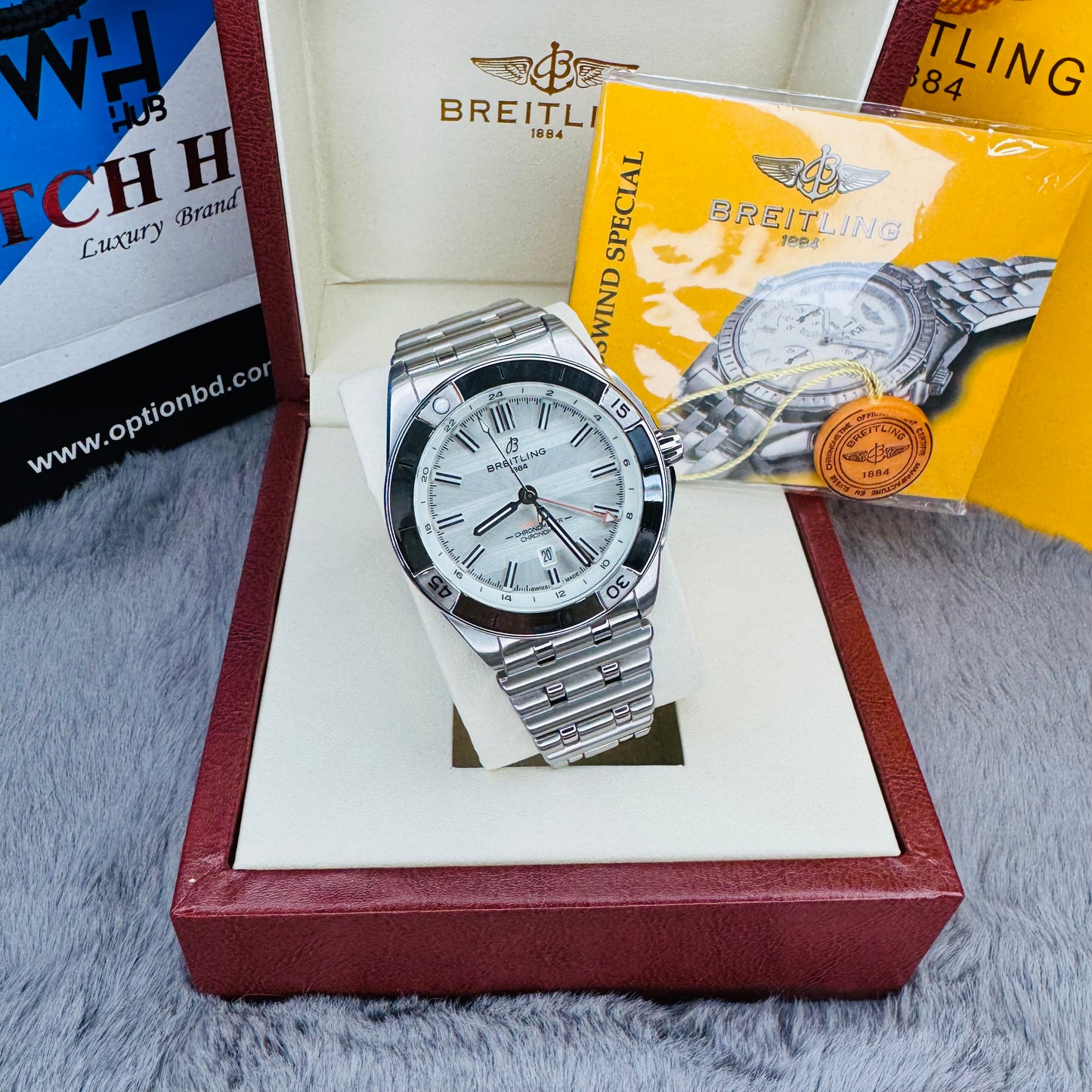 Breitling Chronomat GMT Automatic White Dial Semi Swiss Grade Stainless Steel Chain Men's Watch