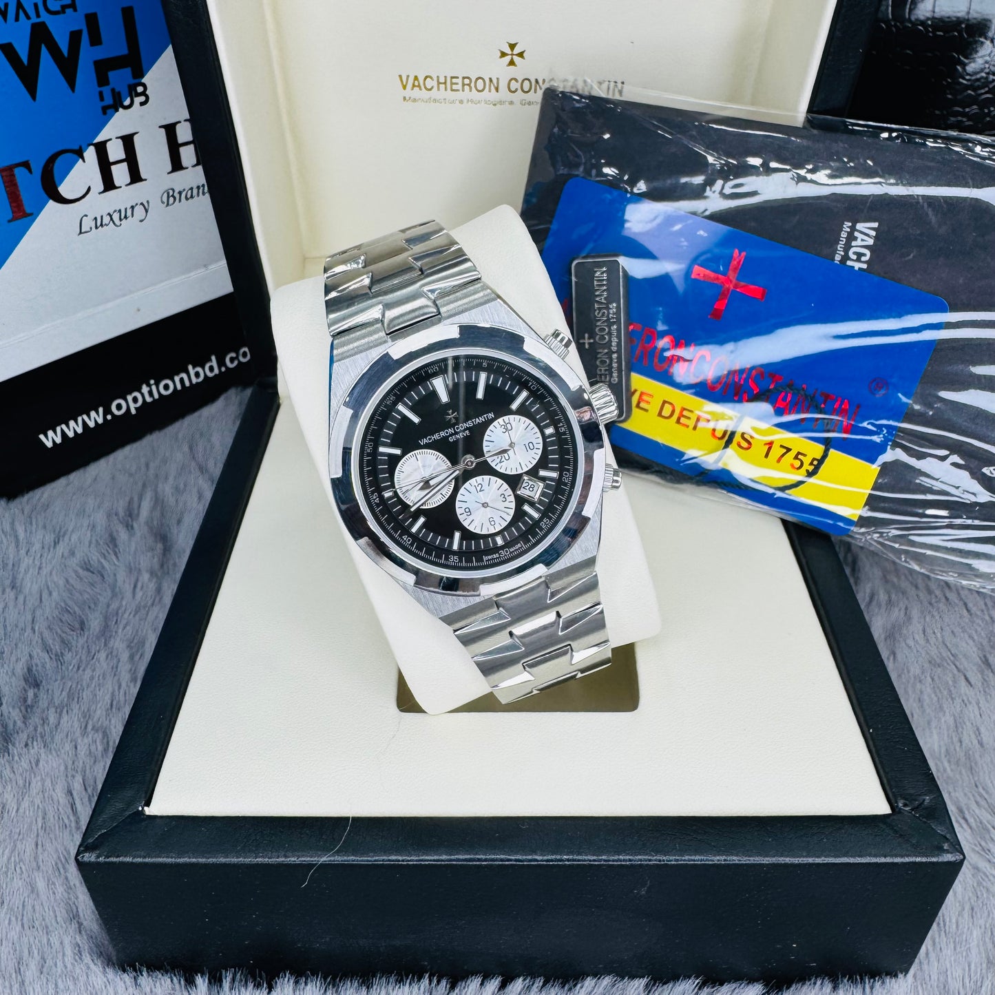 Vacheron Constantin Overseas "Reverse Panda" Chronograph Automatic Stainless Steel Chain Men’s Watch