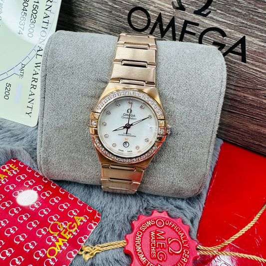 Omega Constellation Rose-Gold Stainless Steel Chain Quartz Women's Watch