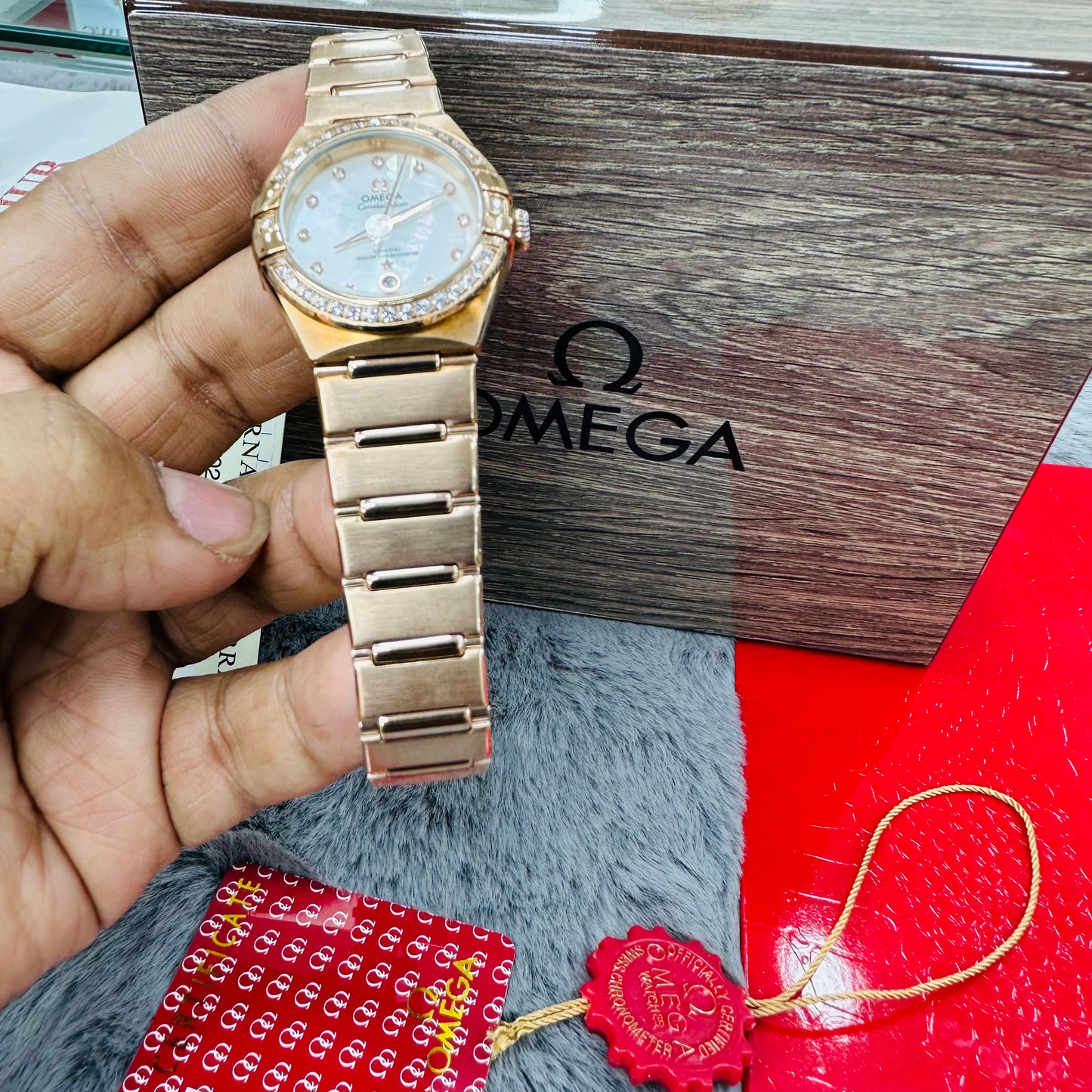 Omega Constellation Rose-Gold Stainless Steel Chain Quartz Women's Watch