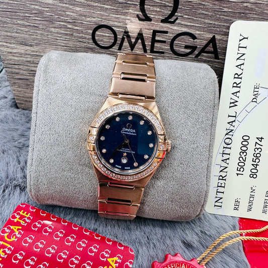 Omega Constellation Rose-Gold Stainless Steel Chain Quartz Women's Watch