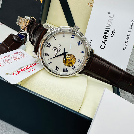 Carnival 508g Automatic Stainless Steel Dial & Genuine Leather Strap Men’s Watch