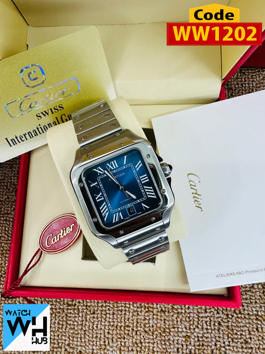 Cartier Santos Automatic Stainless Steel Silver Case Blue Dial Men’sChain Watch