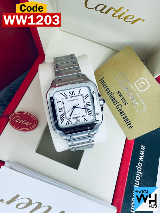 Cartier Santos Automatic Stainless Steel Silver Case White Dial Men’sChain Watch