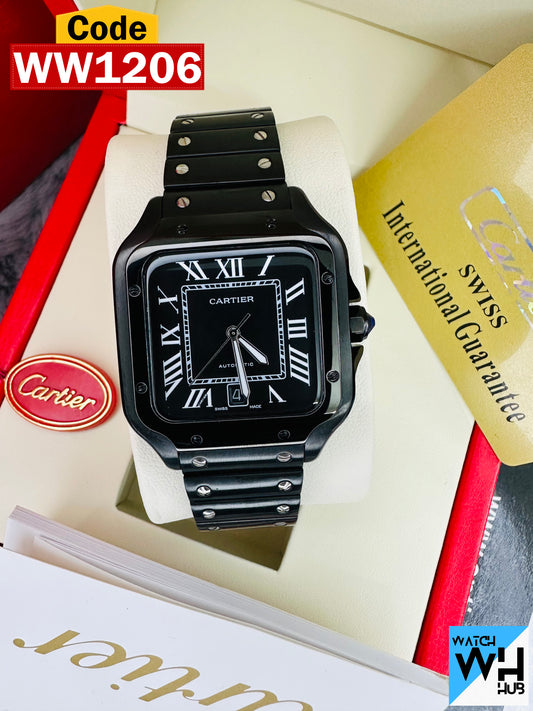Cartier Santos Automatic Stainless Steel Black Case Black Dial Men’sChain Watch