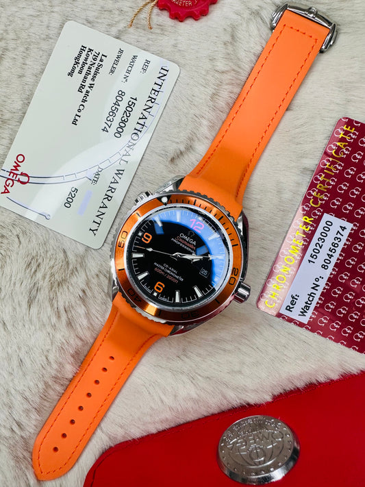 Omega Seamaster Professional Planet Ocean Automatic Stainless Steel Orange Silicone Strap Men's Watch