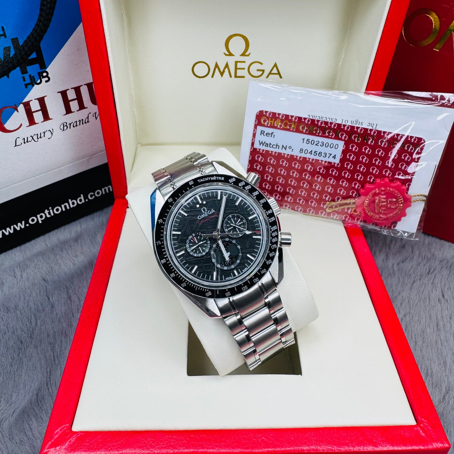 Omega Speedmaster Moonphase Chronometer Chronograph Meteorite Dial Automatic Stainless Steel Chain Men's Watch