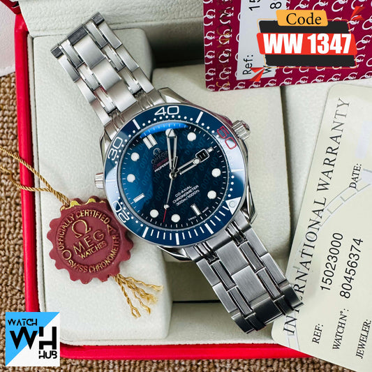 Omega Seamaster Blue Professional Diver 300M Co-Axial Master Chronometer Automatic Bond 007 Edition Stainless Steel Chain Men's Watch