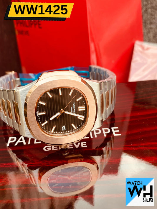 Patek Philippe Nautilus Quartz Stainless Steel Black & Gold Men's Luxury Brand Watch Watch