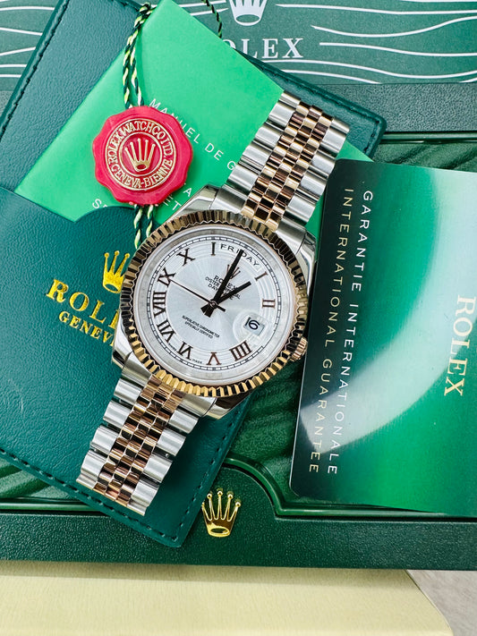 Rolex Day-Date Oyster Perpetual Dual Tone With White Dial Automatic Stainless Steel Chain Men’s Watch