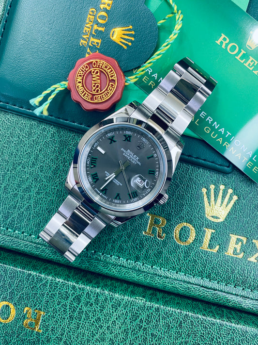 Rolex Date-just Oyster Perpetual Grey Dial Automatic Stainless Steel Chain Men’s Watch