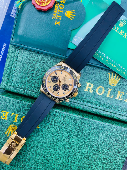Rolex Daytona Gold Color Case & Dial Automatic Stainless Steel Silicone Strap Men’s Watch