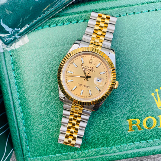 Rolex Datejust Golden Dial Oyster Perpetual Automatic Stainless Steel Chain Men’s Watch