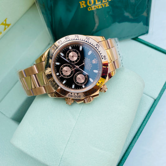 Rolex Daytona Full Rose Gold With Black Dial Oyster Perpetual Automatic Stainless Steel Chain Men’s Watch