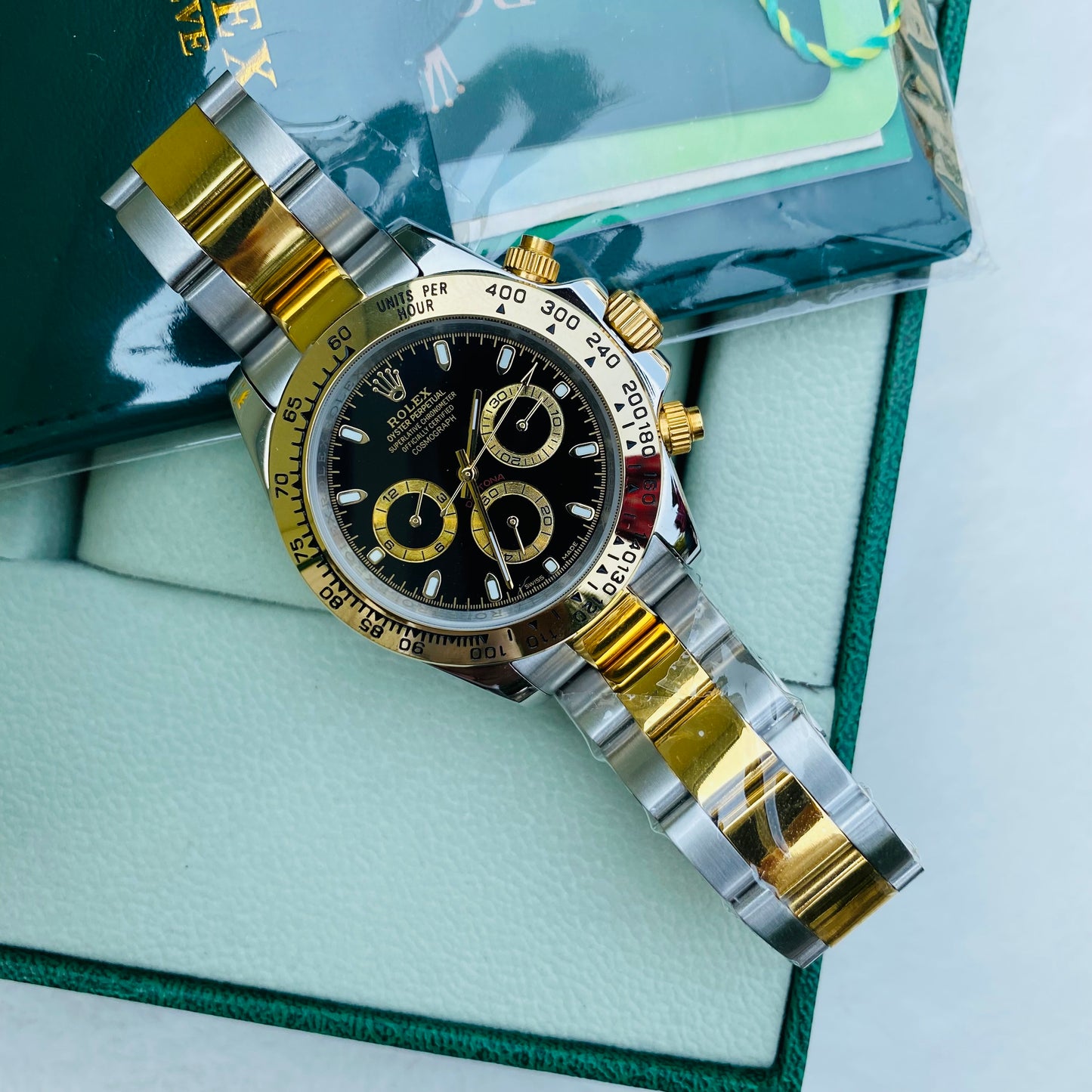 Rolex Daytona Dual Tone With Black Dial Oyster Perpetual Automatic Stainless Steel Chain Men’s Watch