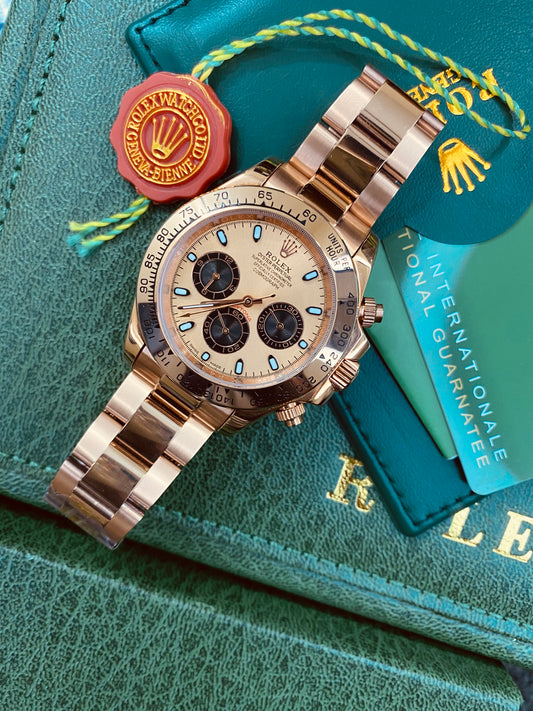 Rolex Daytona Full Rose Gold With Rose Gold Dial Oyster Perpetual Automatic Stainless Steel Chain Men’s Watch