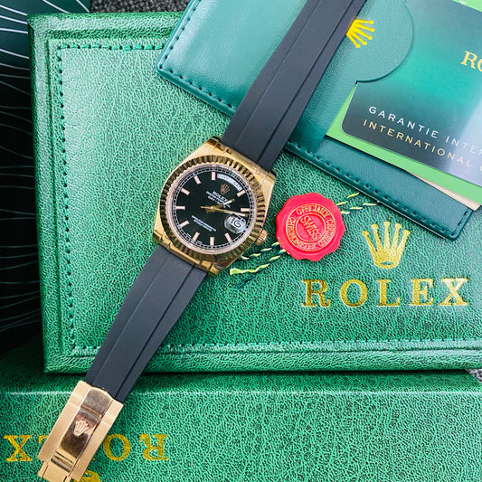 Rolex Day-Date Oyster Perpetual Automatic Black Dial Silicone Strap Men’s Watch